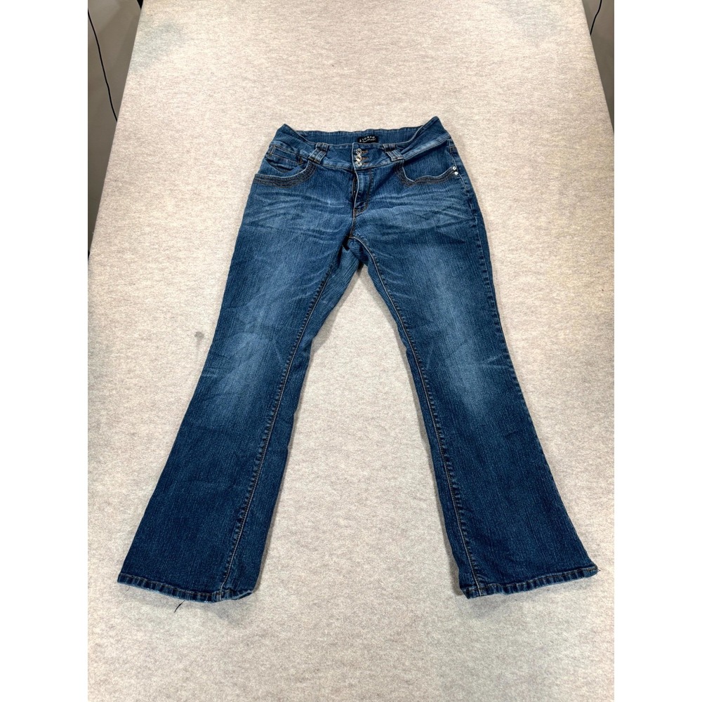 Toxic Bootcut Jeans Womens 16 Blue Whiskering Denim Cotton Stretch Medium Wash